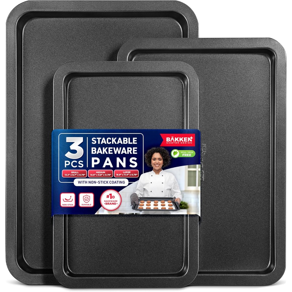 Kitchen Baking Pan Set - 3 Piece Set Nonstick Carbon Steel
