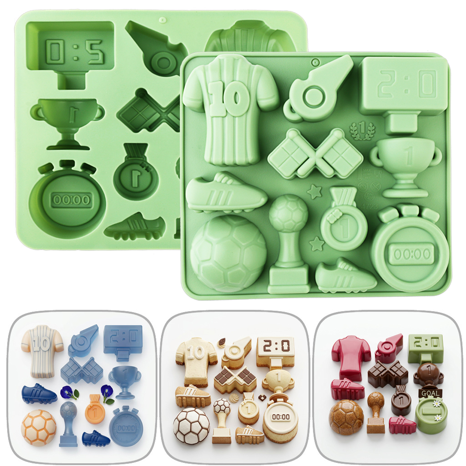 Kitchen Baking Molds - 1 Green Football-Themed Silicone Baking Mold,