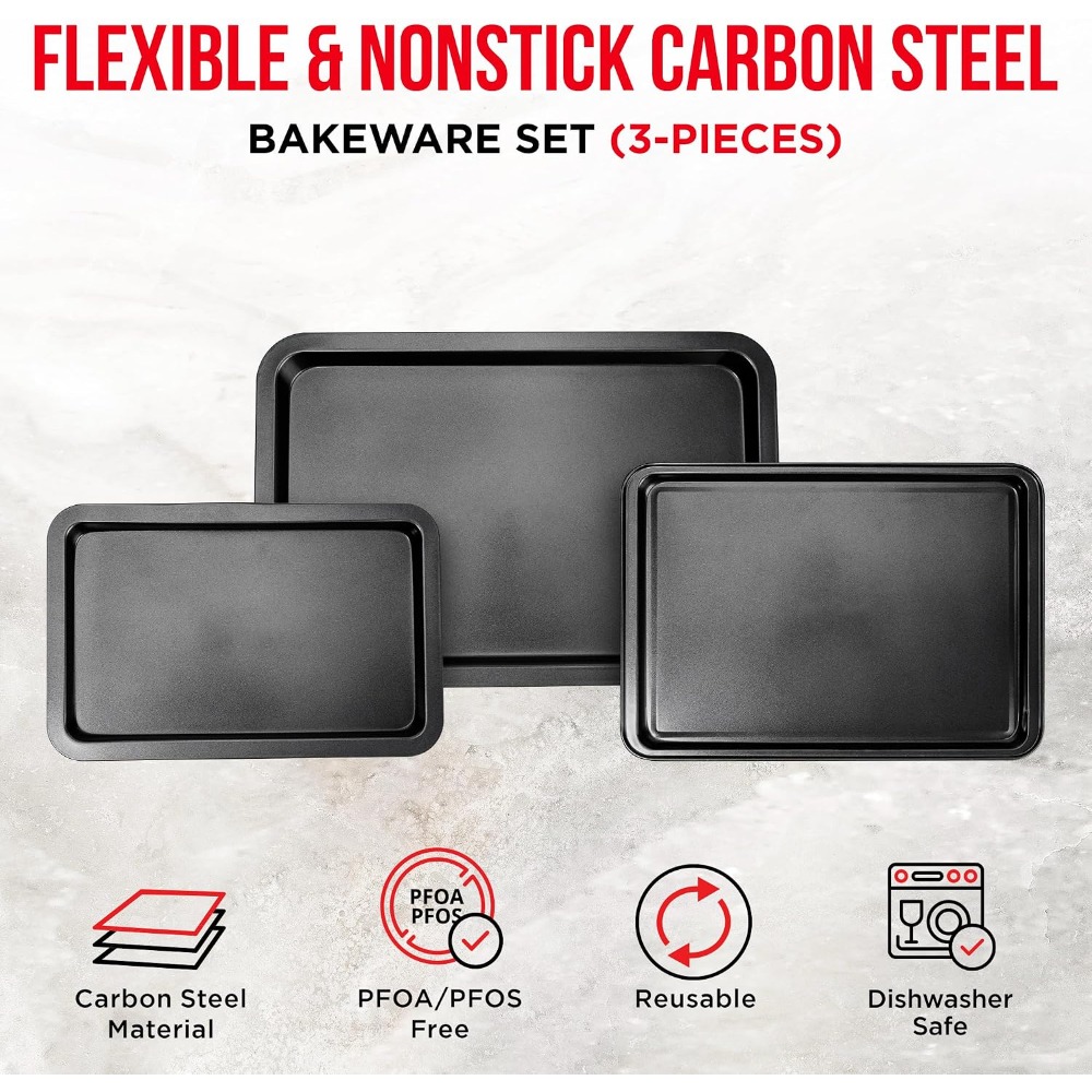 3 Piece Set Nonstick Carbon St - đánh giá và giá Kitchen Baking Pan Set
