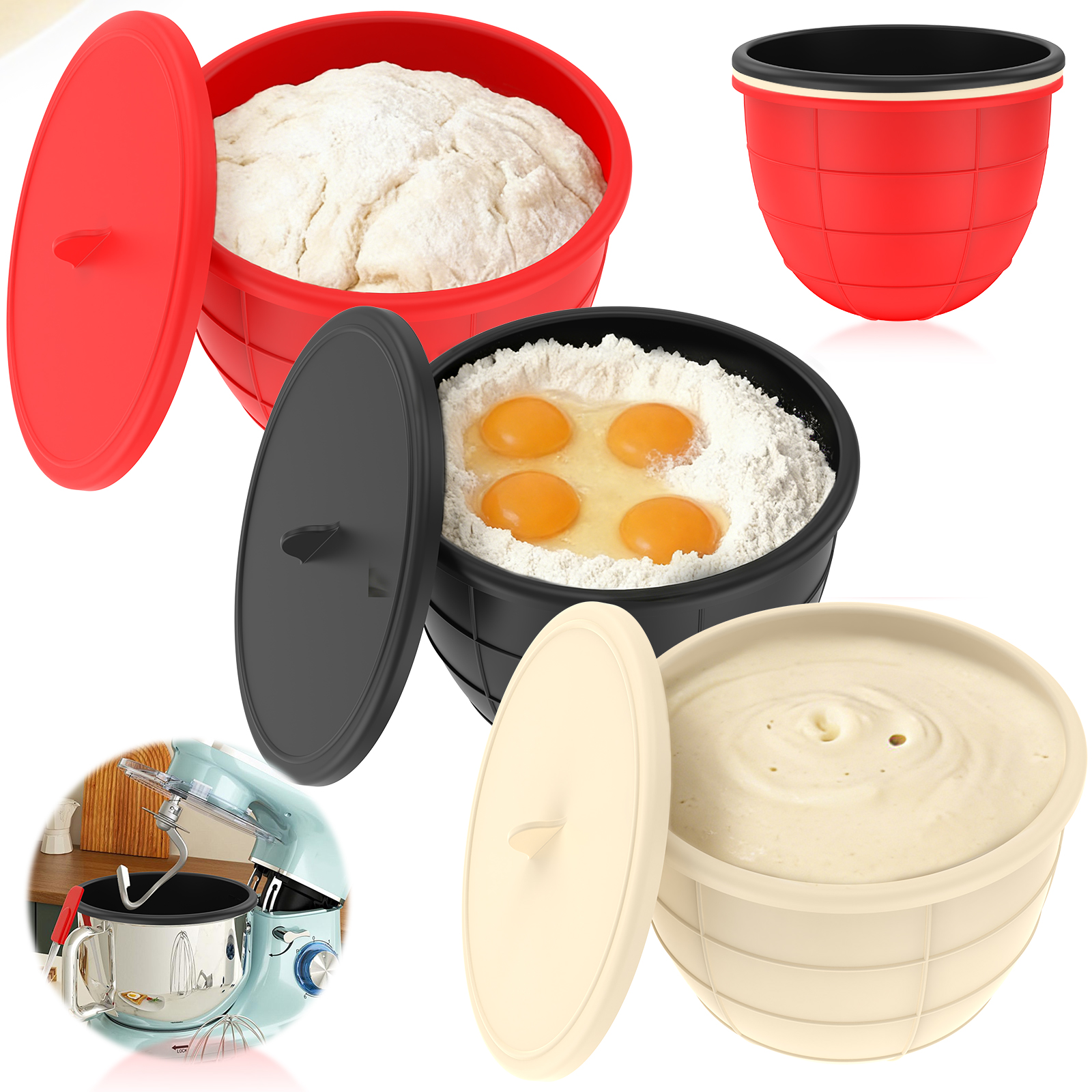 3 Pcs Kitchen Silicone Bowl In - đánh giá và giá Kitchen Aid Baking Lid