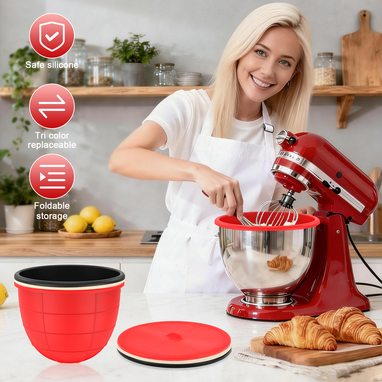 3 Pcs Kitchen Silicone Bowl In - đánh giá và giá Kitchen Aid Baking Lid