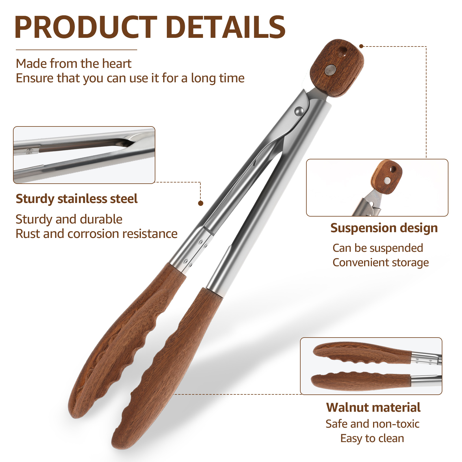 2/3 Pcs Food Tongs Walnut Wood - đánh giá và giá Kitchen Baking Store